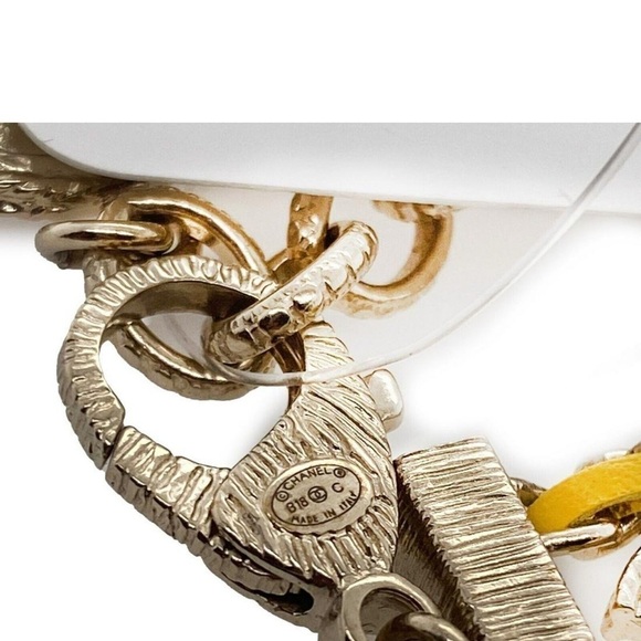 CHANEL - CC Chain Link Gold Tone Leather Bracelet - New w/ Tags - Picture 8 of 16